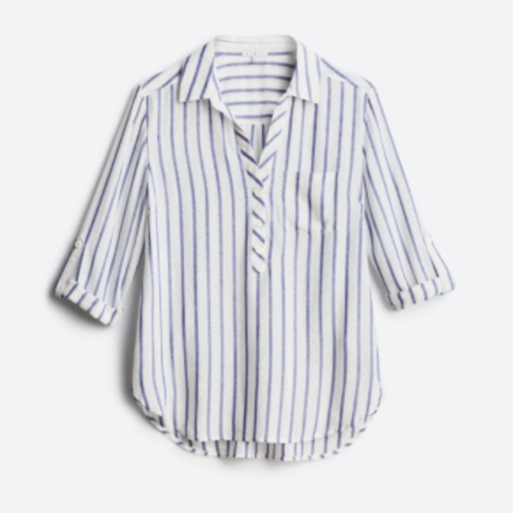 LILA LI Catena Collared Henley Blouse (NWOT)